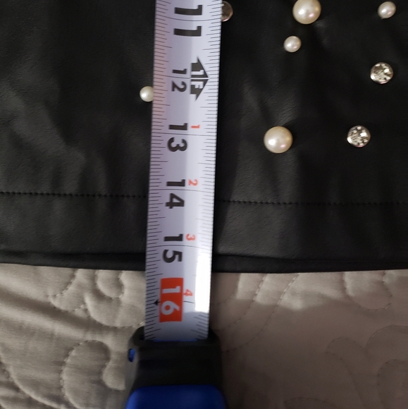 CLEARANCE Faux-leather Skirt with Pearl and Rhinestone Details - Picture 7 of 8